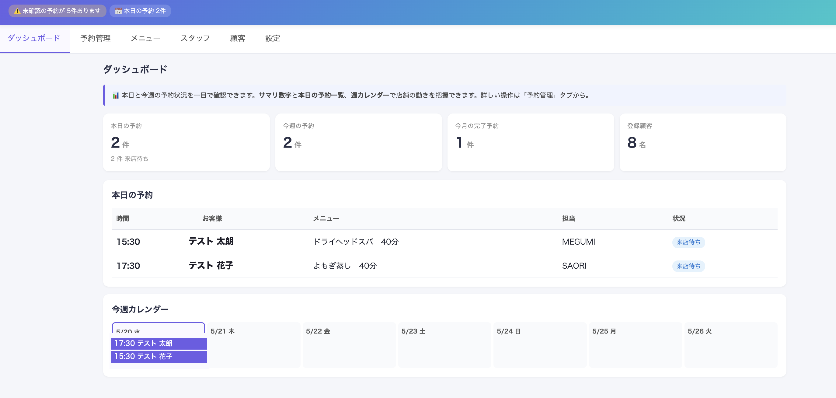 ダッシュボード画面