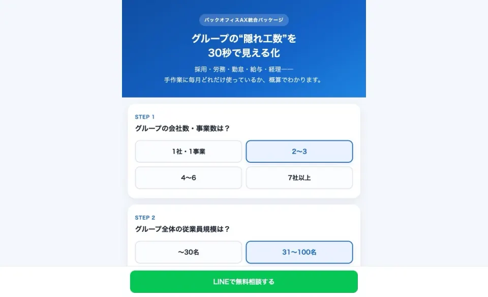 バックオフィスAX統合パッケージ 工数シミュレータ